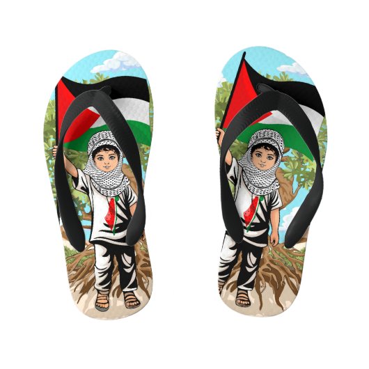 Kind met Keffiyeh Palestine Vlag Kinder Teenslippers (Voetbed)