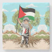 Kind met Keffiyeh Palestine Vlag Stenen Onderzetter (Voorkant)