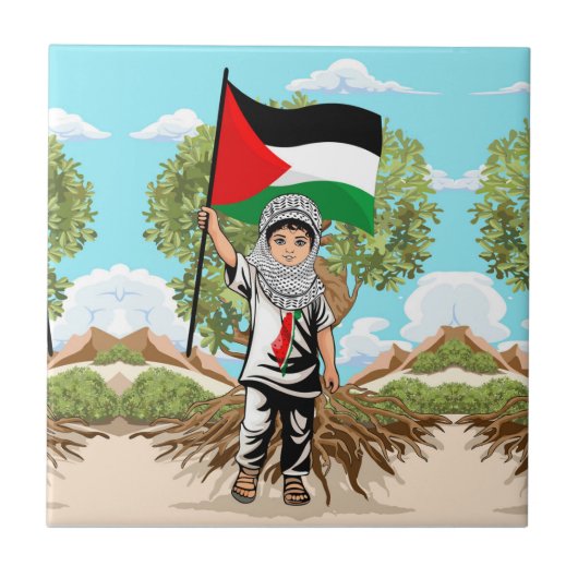 Kind met Keffiyeh Palestine Vlag Tegeltje (Voorkant)
