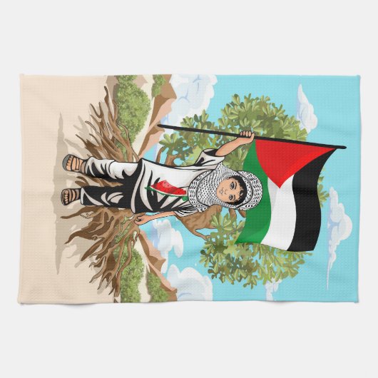 Kind met Keffiyeh Palestine Vlag Theedoek (Horizontaal)