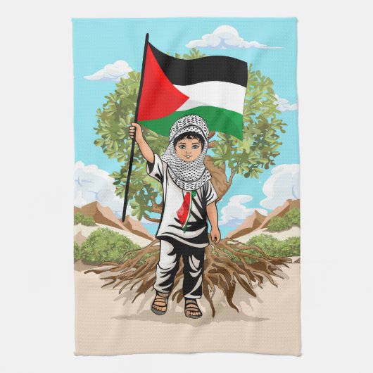 Kind met Keffiyeh Palestine Vlag Theedoek (Verticaal)