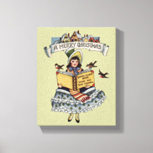  kind met kerstboek canvas afdruk