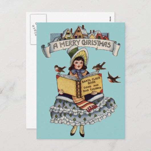  kind met kerstboek feestdagenkaart (Voorkant / Achterkant)