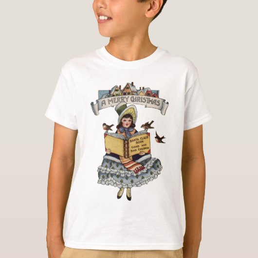 kind met kerstboek t-shirt (Voorkant)
