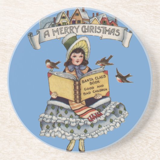  kind met kerstboek zandsteen onderzetter (Voorkant)