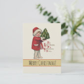 Kind met Kerstboom  Illustratie Kunst Briefkaart (Staand voorkant)