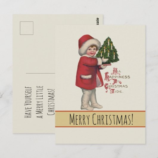 Kind met Kerstboom  Illustratie Kunst Briefkaart (Voorkant / Achterkant)