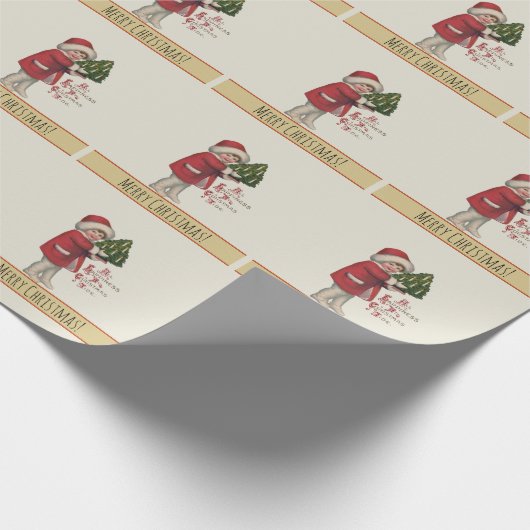 Kind met Kerstboom  Illustratie Kunst Cadeaupapier (Hoek)