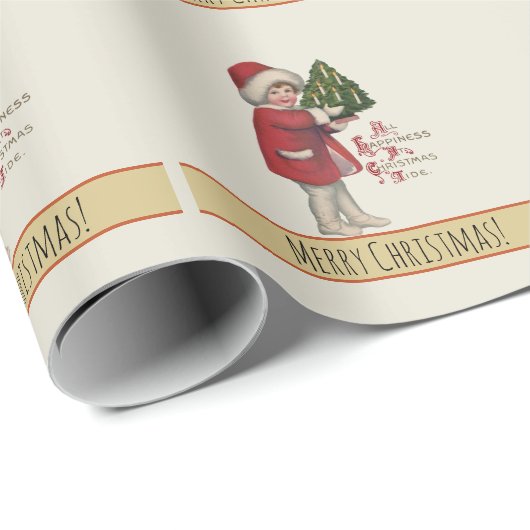 Kind met Kerstboom  Illustratie Kunst Cadeaupapier (Rol Hoek)