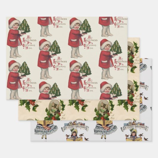 Kind met Kerstboom  Illustratie Kunst Inpakpapier Vel (Set)