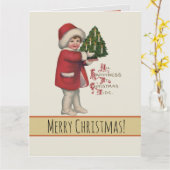 Kind met Kerstboom  Illustratie Kunst Kaart (Gele Bloem)