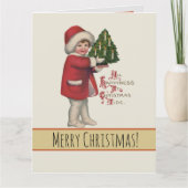 Kind met Kerstboom  Illustratie Kunst Kaart (Voorkant)