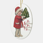 Kind met Kerstboom  Illustratie Kunst Keramisch Ornament (Links)