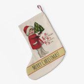 Kind met Kerstboom  Illustratie Kunst Kleine Kerstsok (Achterkant (Hangend))