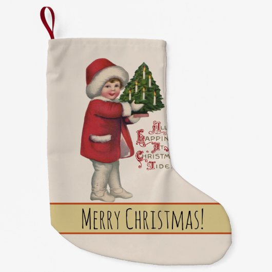 Kind met Kerstboom  Illustratie Kunst Kleine Kerstsok (Voorkant)