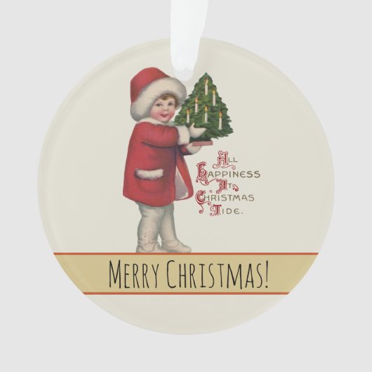 Kind met Kerstboom  Illustratie Kunst Ornament (voorkant)