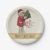 Kind met Kerstboom  Illustratie Kunst Papieren Bordje (Voorkant)