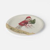 Kind met Kerstboom  Illustratie Kunst Papieren Bordje (Gekanteld)