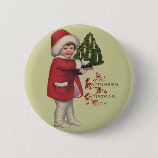 Kind met Kerstboom  Illustratie Kunst Ronde Button 5,7 Cm (Voorkant)