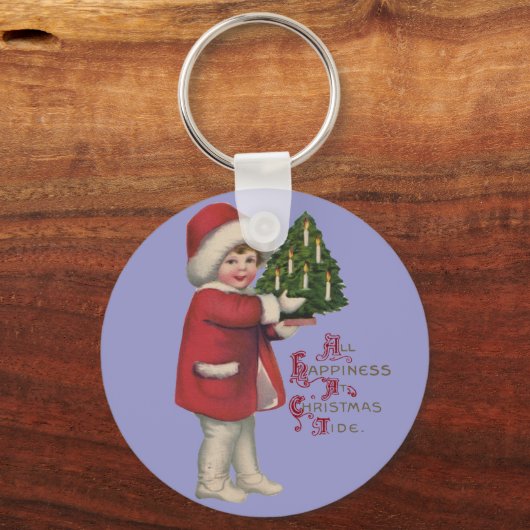 Kind met Kerstboom  Illustratie Kunst Sleutelhanger (Voorkant)