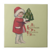 Kind met Kerstboom  Illustratie Kunst Tegeltje (Voorkant)