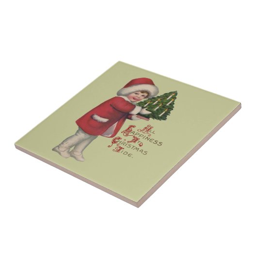 Kind met Kerstboom  Illustratie Kunst Tegeltje (Zijkant)