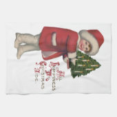 Kind met Kerstboom Illustratie Kunst Theedoek (Horizontaal)