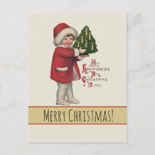 Kind met Kerstboom Vintage Illustratie Kunst Briefkaart