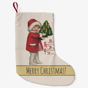 Kind met Kerstboom Vintage Illustratie Kunst Kleine Kerstsok