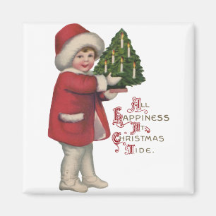 Kind met Kerstboom Vintage Illustratie Kunst Magneet
