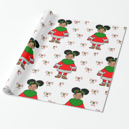 Kind met kerstcadeau voor meisjes cadeaupapier