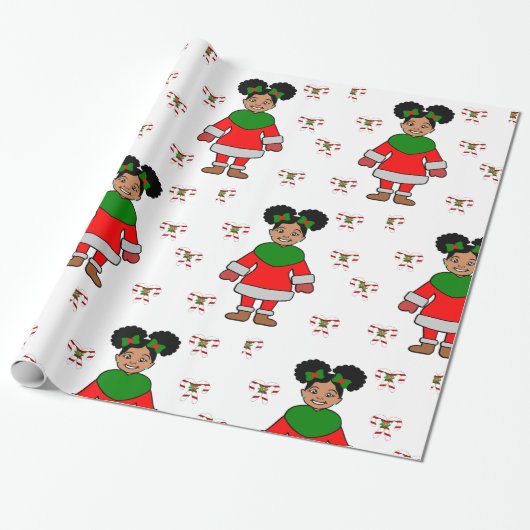 Kind met kerstcadeau voor meisjes cadeaupapier (Uitgerold)