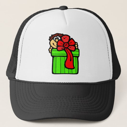 Kind met kerstcadeautje trucker pet (Voorkant)