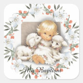 Kind met lam - Batism Uitnodiging Vierkante Sticker (Voorkant)