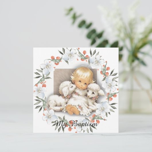 Kind met lam - Batisme Kaart (Staand voorkant)