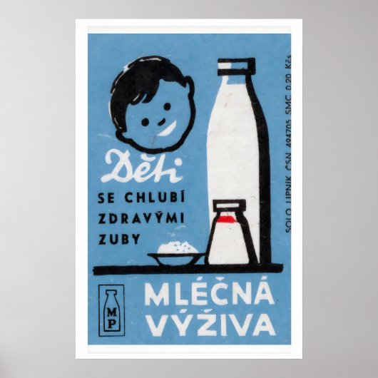 Kind met melk luciferdoosje kunstprint poster (Voorkant)