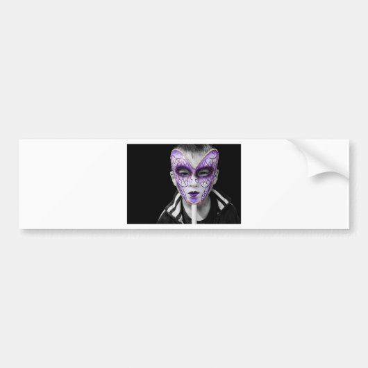 Kind met paarse keramische masker bumpersticker (Voorkant)