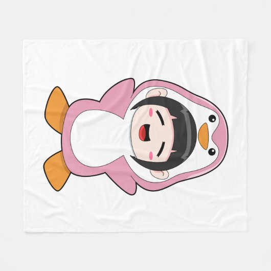 Kind met Penguin Costume Fleece Deken (Voorkant (Horizontaal))