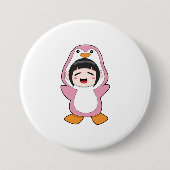 Kind met Penguin Costume Ronde Button 7,6 Cm (Voorkant)