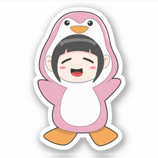 Kind met Penguin Costume Sticker (Voorkant)