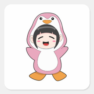 Kind met Penguin Costume Vierkante Sticker