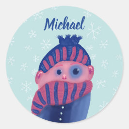 Kind met Pet en scarf in winternaam bevriezen Ronde Sticker