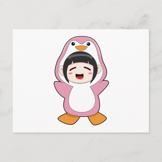 Kind met pinguïn kostuum briefkaart (Voorkant)