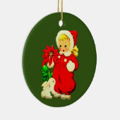  kind met Poinsettia en konijn Keramisch Ornament (Rechts)