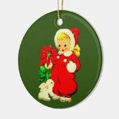  kind met Poinsettia en konijn Keramisch Ornament (Links)