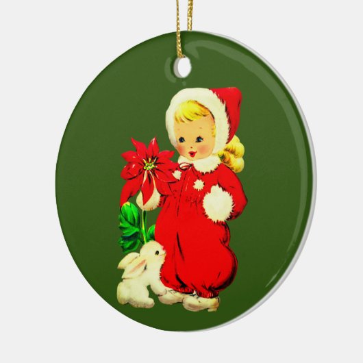  kind met Poinsettia en konijn Keramisch Ornament (Links)