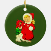  kind met Poinsettia en konijn Keramisch Ornament (Achterkant)