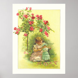  kind met pop en Rozen verhalenboek pagina Poster