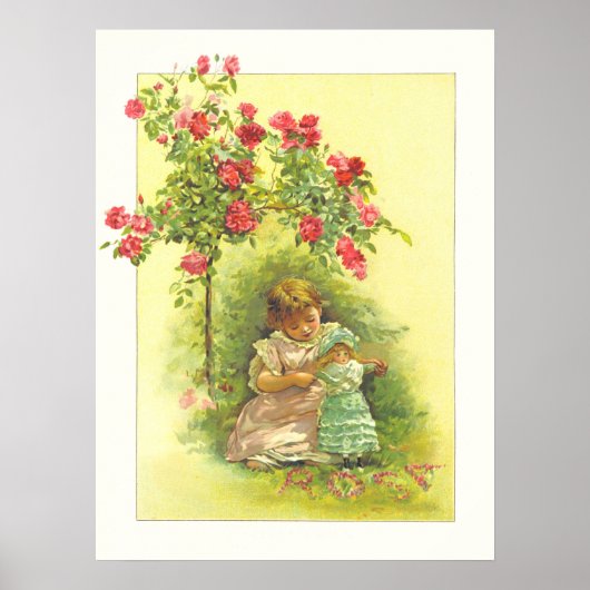  kind met pop en Rozen verhalenboek pagina Poster (Voorkant)