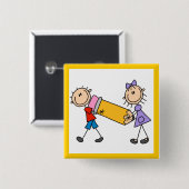 Kind met potlood vierkante button 5,1 cm (Voorkant /achterkant)